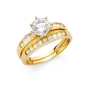 14k Solid Real yellow Gold Engagement ring 2pc set